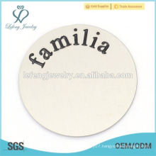 Top sale stainless steel familia letter 22mm silver round floating plates jewelry
